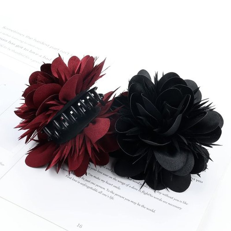 Dizila 4 Pack Plastic Hair Claws with Big Satin Flower Hair Clips Barrettes Jaws Grips Clamps Bun Updo Holders Hair Accessories for Women Girls