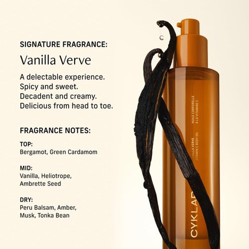 CYKLAR Vitamin C Body Oil - Nourishing Moisturizer for Glowing Skin | Vanilla Verve Scent, 4.2 Fl Oz