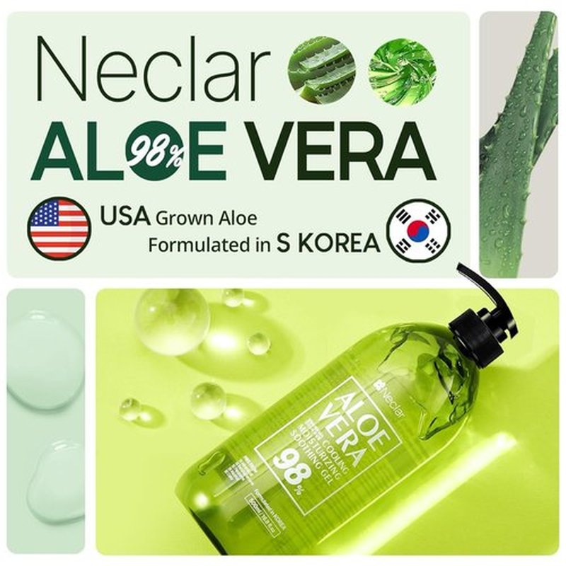 Aloe Vera Gel 98% Pure by Skiennix - Sunburn Relief & Moisturizer - 33.8oz for Face, Skin & Hair