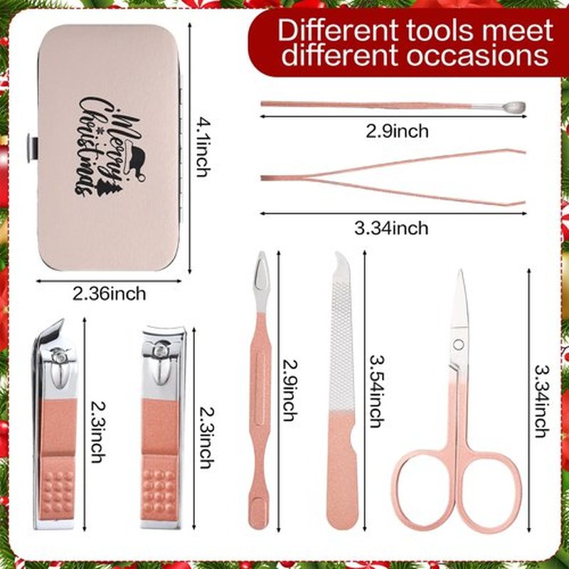 Lanties 12 Set Christmas Manicure Set Bulk Christmas Stocking Stuffers Women Nail Clippers Pedicure Kit 7 In1 Travel Stainless Steel Grooming Kits Funny Xmas Gifts for Employees Office Coworkers