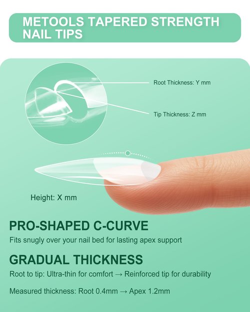 Extra Thick Short Almond Nail Tips, Natural Curve Strong Clear Pre-etched Press on Nail Gel Extension, Full Cover False Nail Tipsfor Acrylic French Salon DIY 15 Sizes 360 pcs
