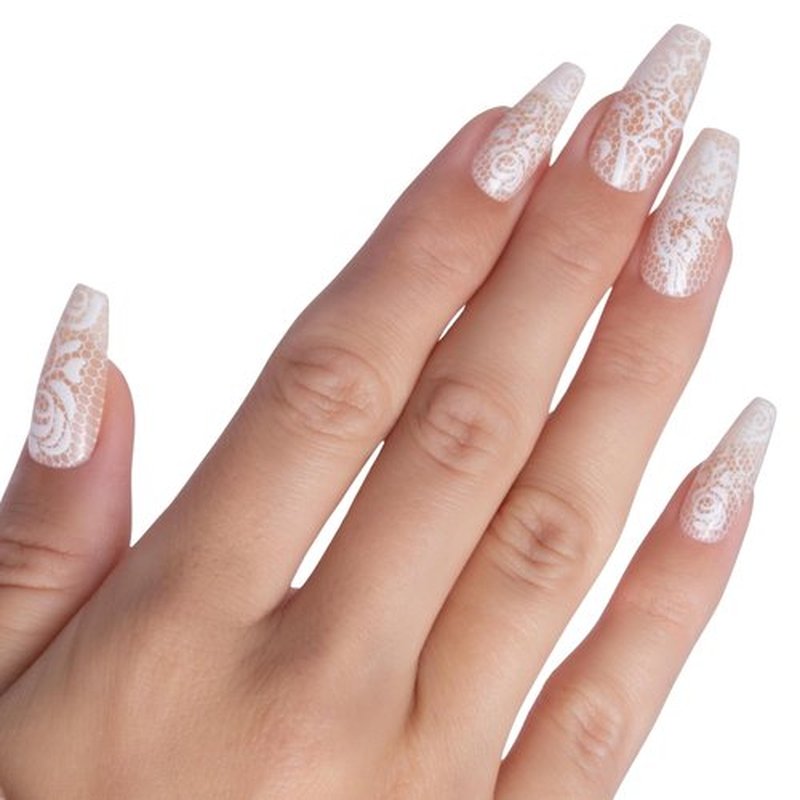 PaintLab Press-On Nails Manicure Kit, Beige Lace - Coffin, 30-Piece Set, Long-Lasting Fake Nails with Glue, File, Prep Pad & Cuticle Stick