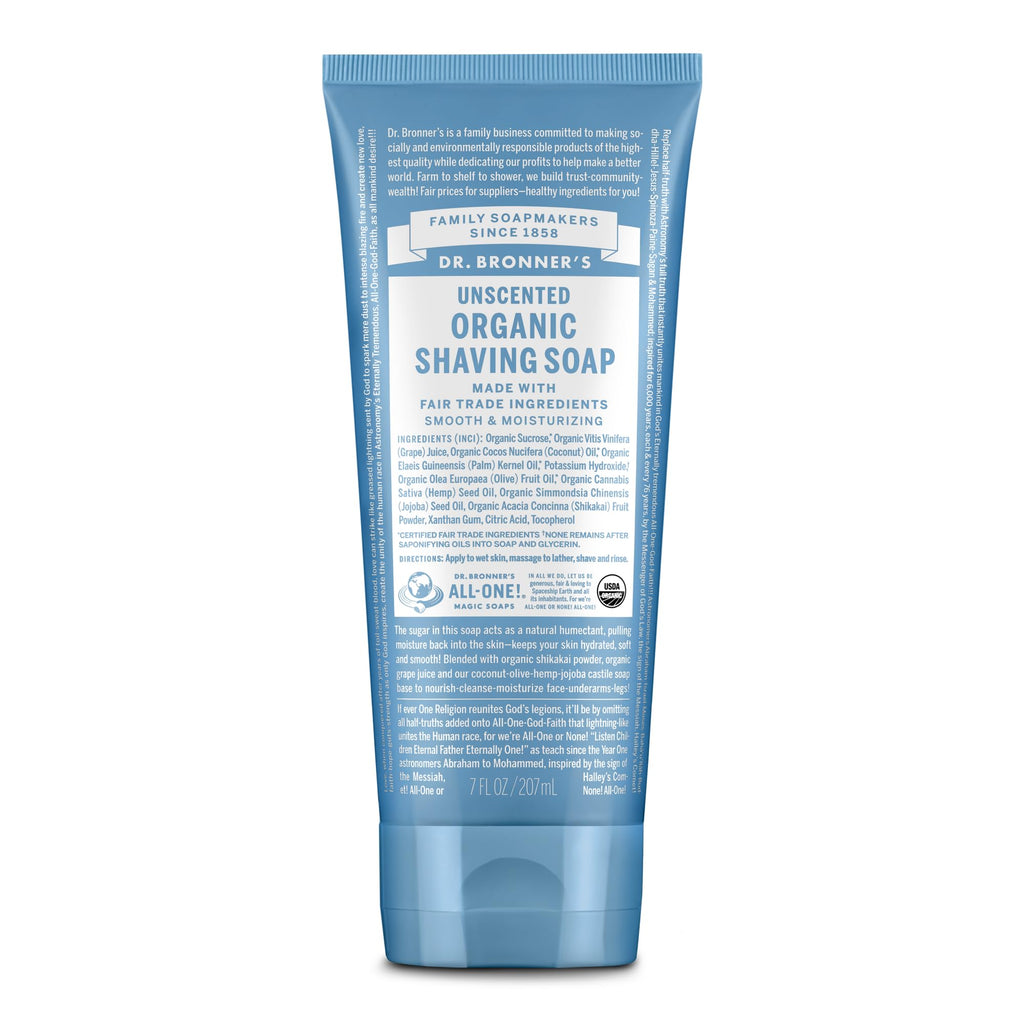 Dr. Bronner's - Organic Shaving Soap (Unscented, 7 Ounce) - Certified Organic, Sugar and Shikakai Powder, Soothes and Moisturizes for Close Comfortable Shave, Use on Face, Underarms and Legs