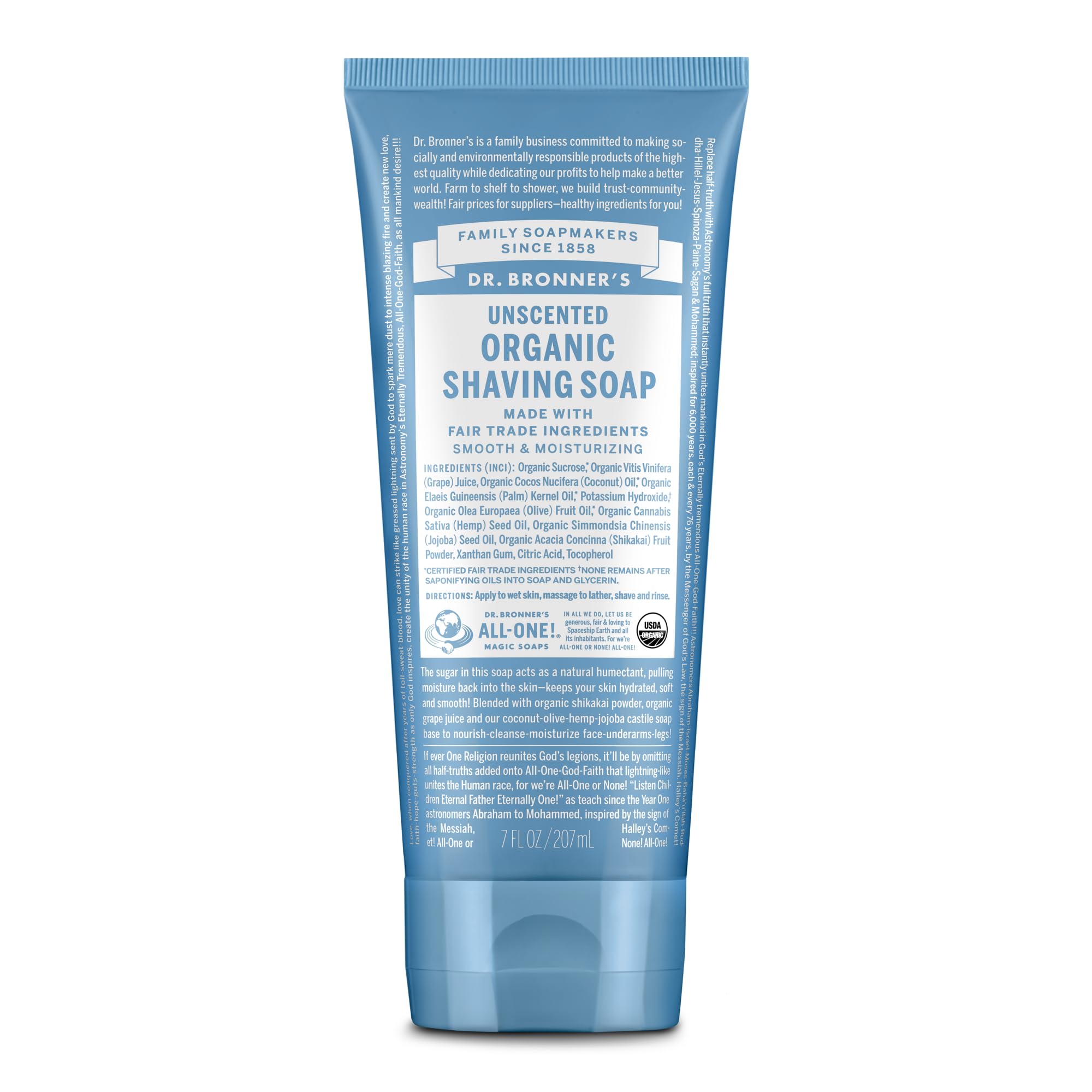 Dr. Bronner's - Organic Shaving Soap (Unscented, 7 Ounce) - Certified Organic, Sugar and Shikakai Powder, Soothes and Moisturizes for Close Comfortable Shave, Use on Face, Underarms and Legs