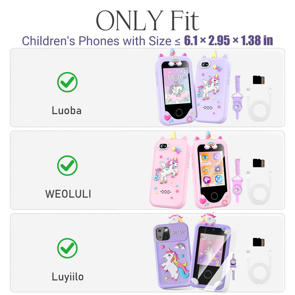 Kids Smart Phone Case for Luoba for WEOLULI for Luyiilo Toddler Girl Cell Mobile Phones, Purple Unicorn Kids Smart Phone Case(Box Only)
