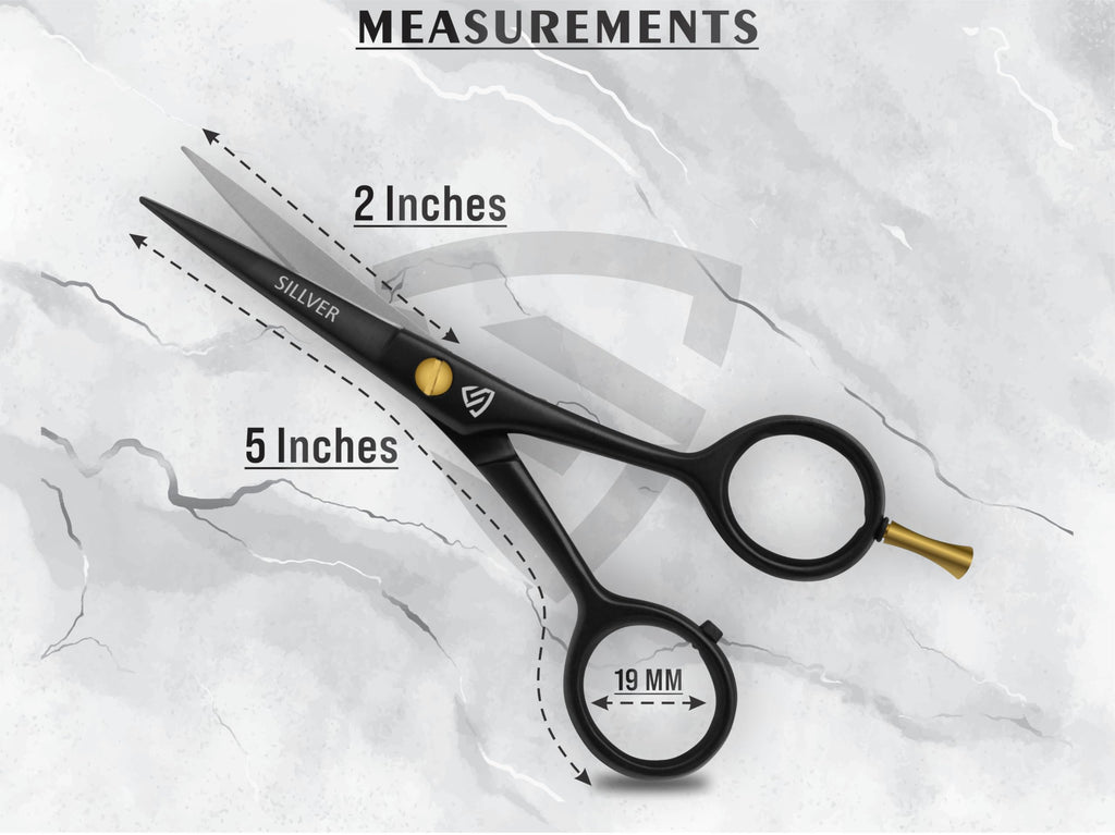 Professional Mustache Scissors 5 Inch, Razor Edged and Serrated, Beard Comb, Mustache Comb, Pouch -Beard Trimming Scissors for All Facial Hair– Grooming Scissors