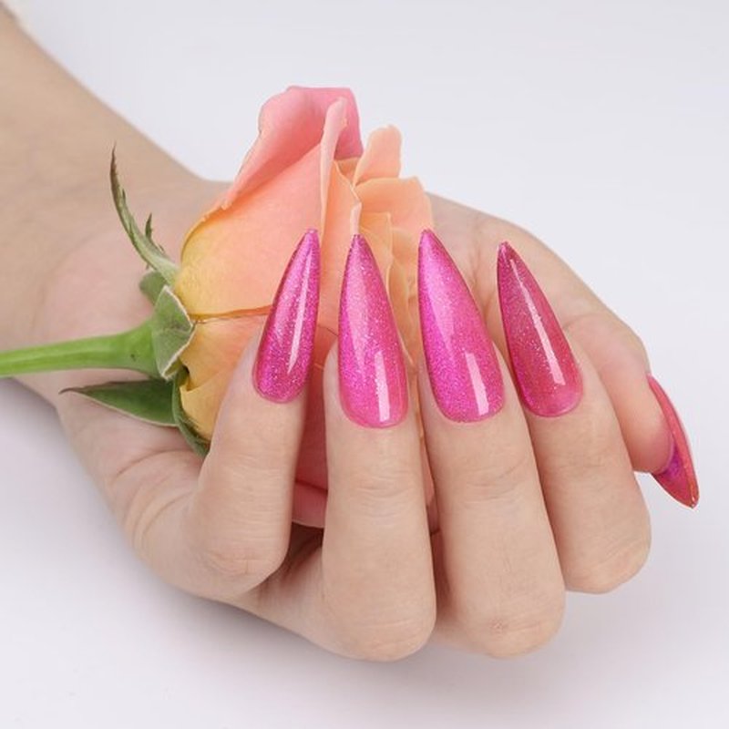 TUTUYU Pink Cat Eye Gel Nail Polish,Iridescent Quicksand Galaxy Holographic Pink Cateye Gel Polish with Magnet, fuchsia Gel Shimmer Velvet Soak Off Uv Led Home Diy Manicure - GP0105