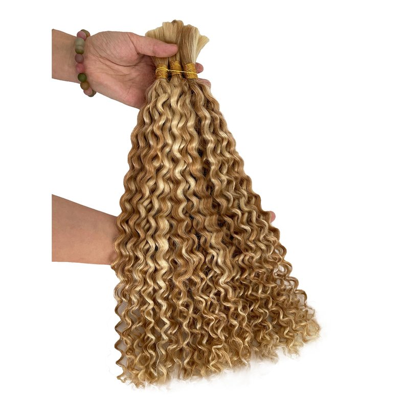 Water Wave Bulk Human Hair No Weft for Boho Knotless Braids 18 Inch Real Human Hair Ombre Blonde 613 Curly Micro Braiding Human Hair Balayage Wet and Wave Human Braiding Hair 100g