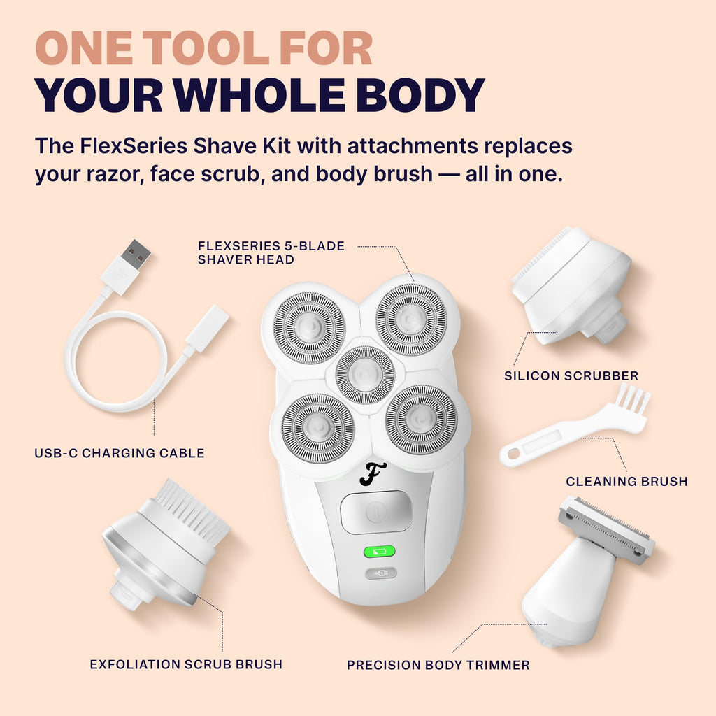 Freebird FlexSeries Electric Razor for Women - Silk Smooth Legs, Body Hair, & Pubic Shaver - for Private Area, Sensitive Skin, Bikini Trimmer (Shaver Kit + Replacement Blade + Travel Case)