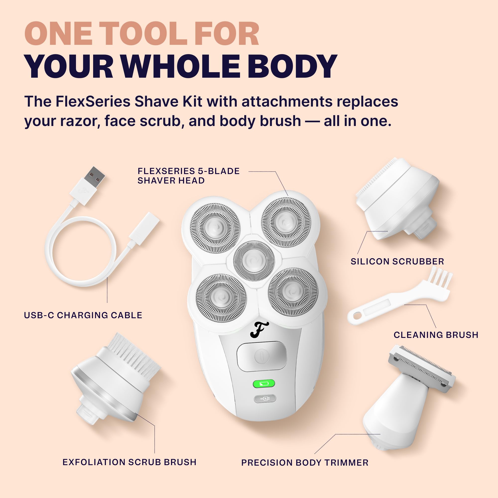 Freebird FlexSeries Electric Razor for Women - Silk Smooth Legs, Body Hair, & Pubic Shaver - for Private Area, Sensitive Skin, Bikini Trimmer (Shaver Kit + Replacement Blade + Travel Case)