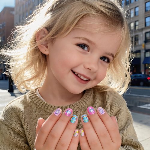 144pcs Press on Nails for Kids,6 Pack Lovely Kids Press on Nails for Girls 8-12 Years,Pre-glue Fake Nails for Children,Artificial Full Cover Short Acrylic False Nail Tips Art Kits Gifts for Girls