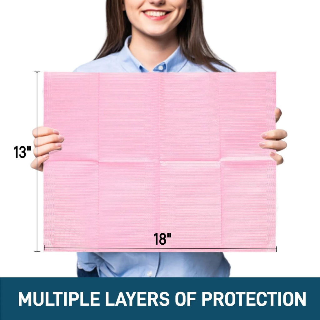 ZOOFOX 250 Pieces Disposable Nail Mats, 13'' x 18'' Pink Fordable Dental Bibs Waterproof 3 Ply Nail Paper Towels, Nails Tech Supplies for Salon Manicure Tattoo