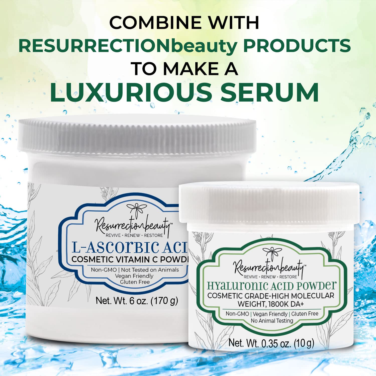 100% Pure L-Ascorbic Acid (Cosmetic Vitamin C Powder for Face) to Make Your Own Premium Beauty Serum, Skincare Mask Treatment, Hyaluronic Serums with Vit C & DIY Facial Skin Care Products 6 OZ