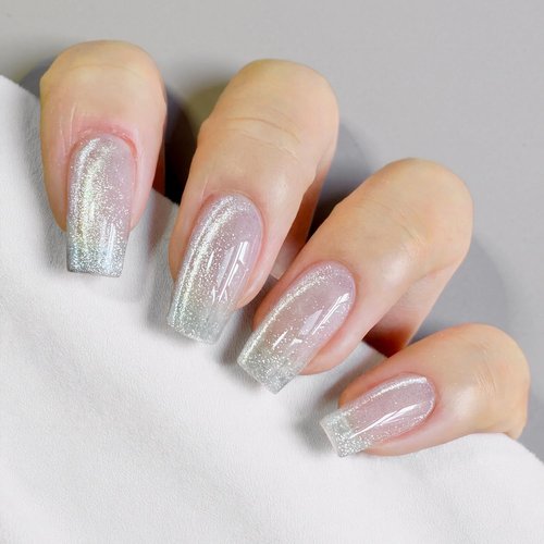 Fcozpjk Jelly Glass Cat Eye Gel Polish with Magnet, 4Pcs Silver Shimmer White Glassy Gel Polish Gold Cateye Magnetic Nail Gel Reflective Translucent Sheer Nail Polish Salon DIY Home Manicure 8ML