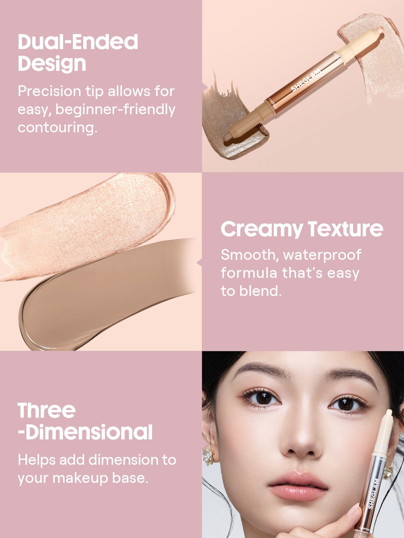 SHEGLAM Fine Line 2-In-1 Nose Contour & Highlight Pen Long Lasting Waterproof Cream Bronzer & Highlight Sticks