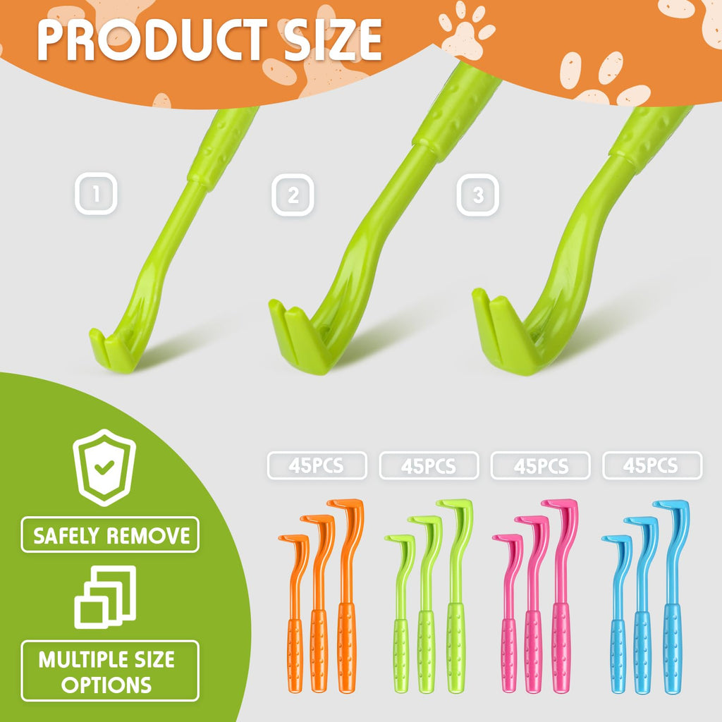 Qualirey 180 Pcs Tick Remover Tool for Dogs and Cats Tick Removal Twister Tweezers for Head and Body, 3 Sizes (Blue, Green, Orange, Rose Red)