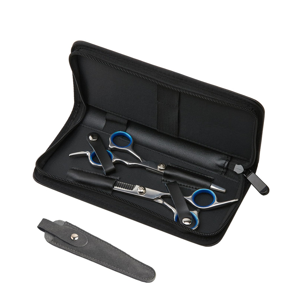 LAKE OF FIRE Scissors Case Featuring a Leather Cover and Zippers for Secure Storage and Enhanced Protection(Black+Gray)