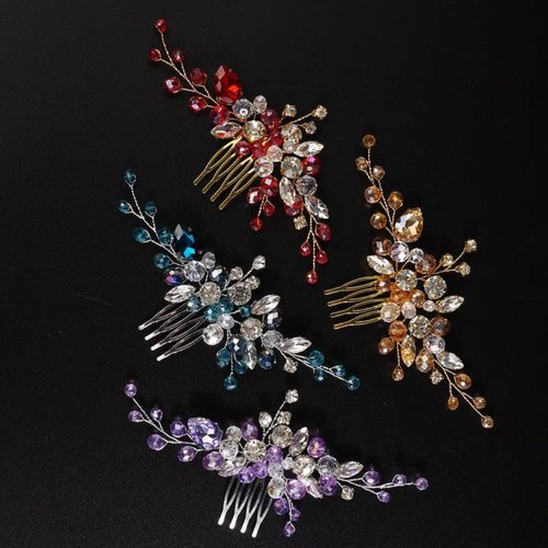 JWICOS Crystal Bride Wedding Hair Comb Rhinestone Bridal Hair Clip Glitter Wedding Hair Accessories for Women and Girls (Purple)
