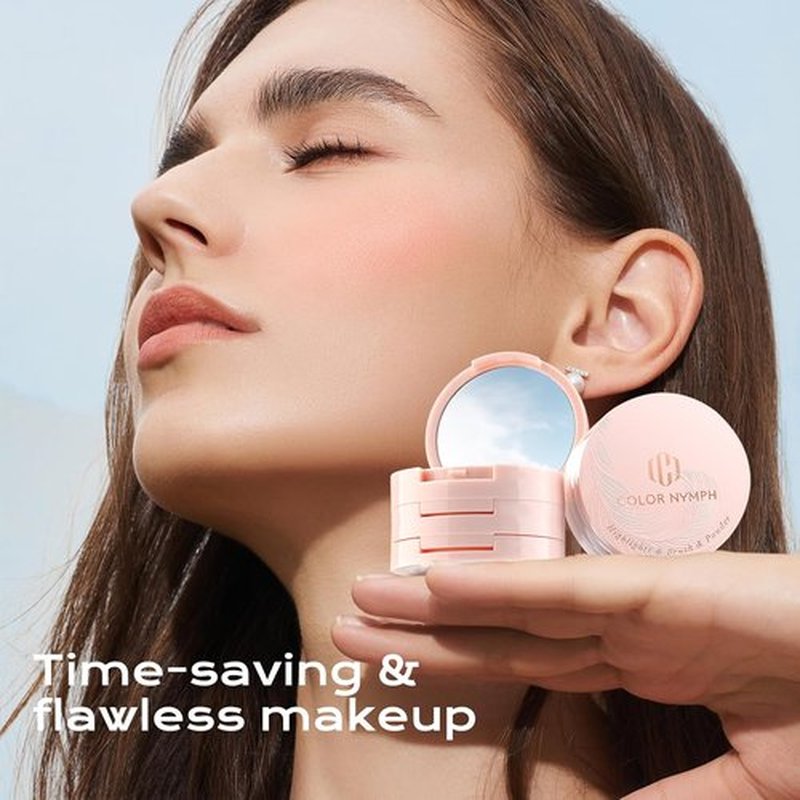 Color Nymph Contour Blush Highlighter Palette - 3-in-1 Shimmer & Matte Travel Kit with Brush & Mirror | Purple