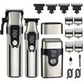 CBQ 3 in 1 Cordless Hair Clippers for Men, Professional Trimmer Set with LED Screen, 2-Speed, Beard Trimmer & Shaver, 10 Guide Combs, Cordless Electric Grooming Kit