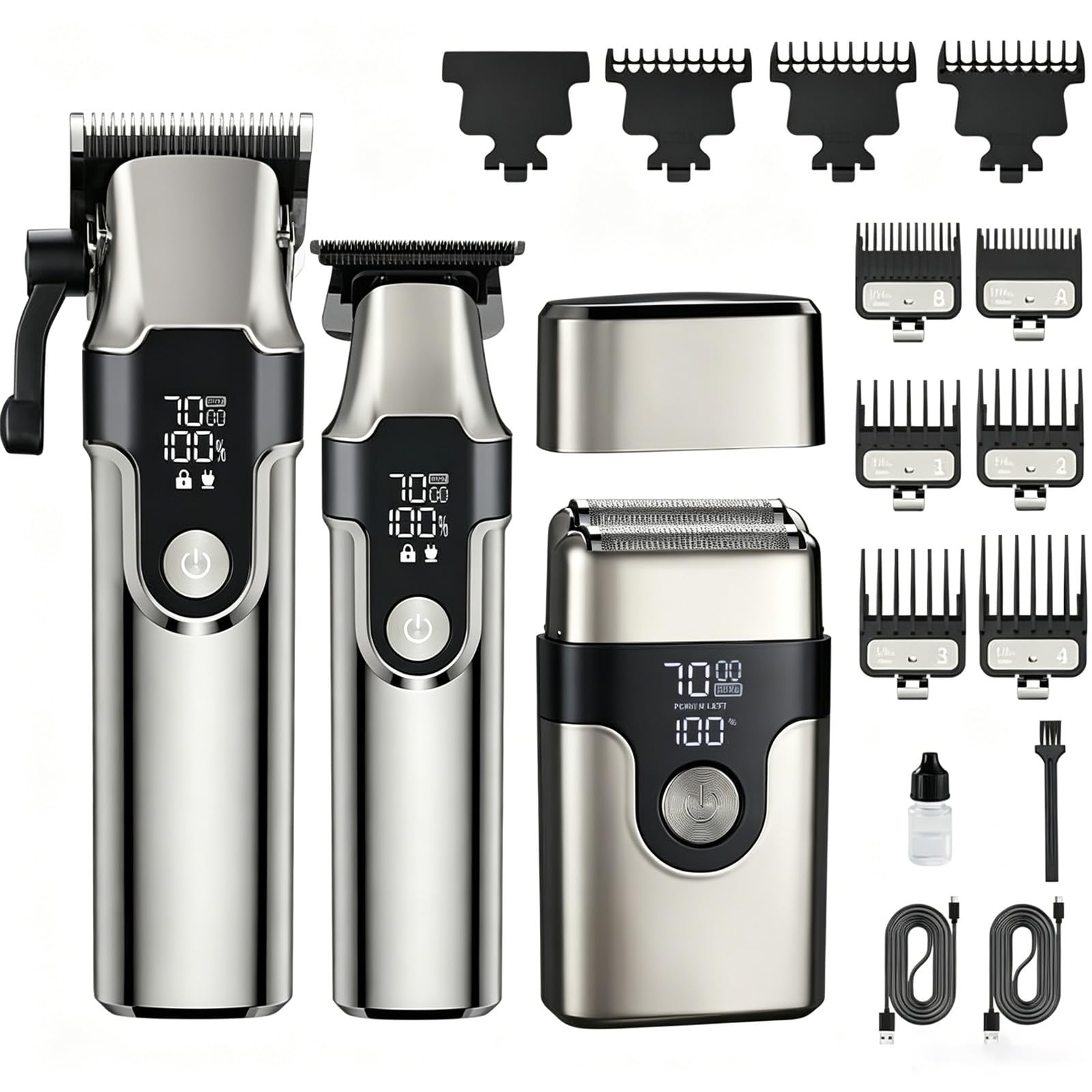 CBQ 3 in 1 Cordless Hair Clippers for Men, Professional Trimmer Set with LED Screen, 2-Speed, Beard Trimmer & Shaver, 10 Guide Combs, Cordless Electric Grooming Kit