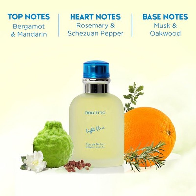 NovoGlow Dolcetto Light Blue Eau De Parfum for Men - Refreshing Woody Floral & Aquatic Scent | 3.4 Fl. Oz.