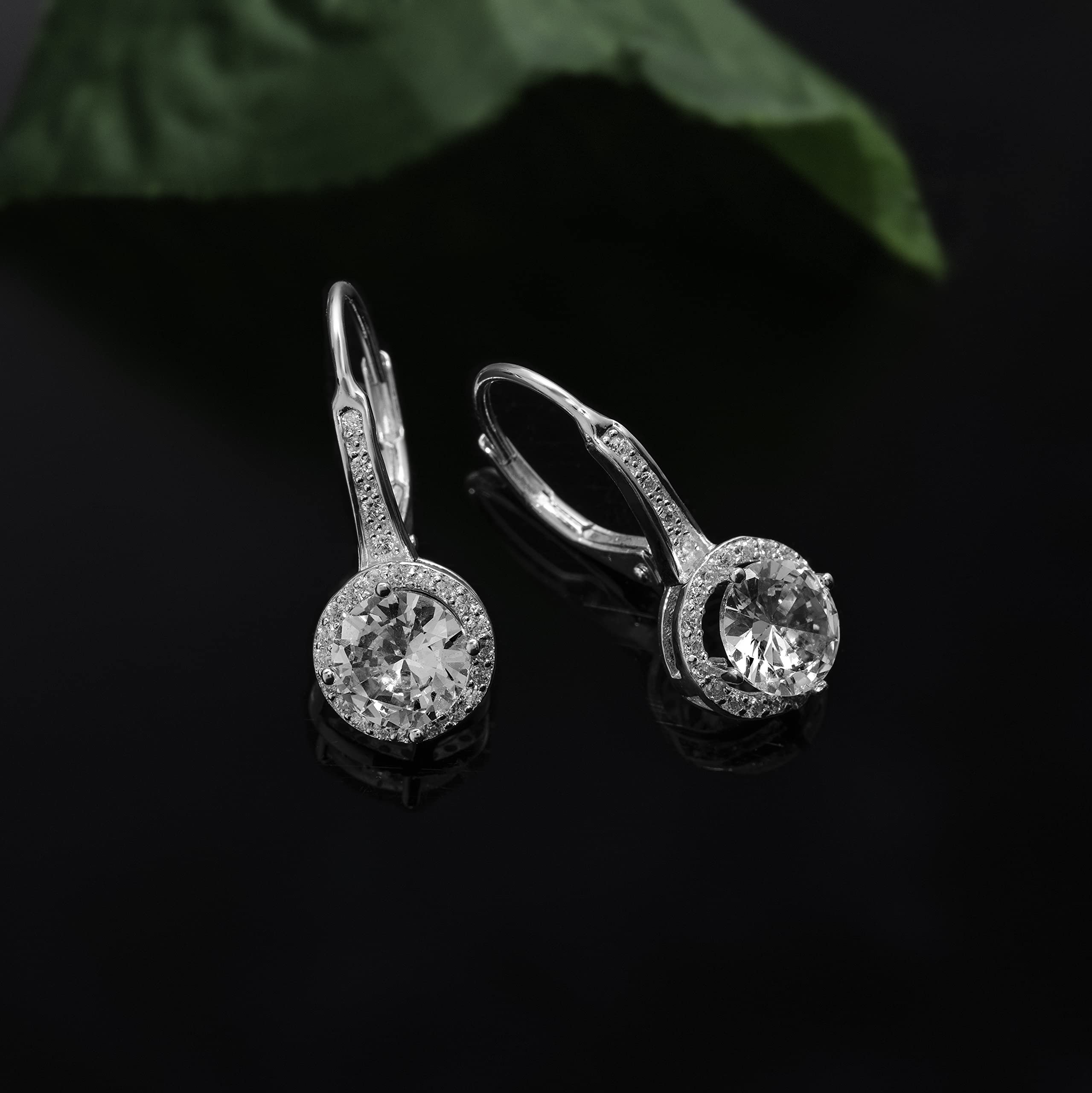 Mia Sarine 925 Sterling Silver Cubic Zirconia Halo Lever Back Dangle Bridal Earrings for Women