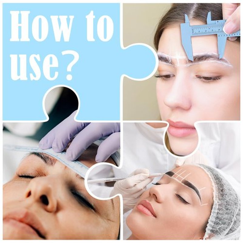 Teling 6 Pieces Eyebrow Tools Eyebrow Measuring Ruler Microblading White Marker Pen with Paper Ruler Skin Marker Permanent Makeup Position Mark Tools for Lips Skin
