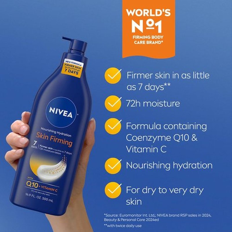 NIVEA Nourishing Hydration Body Lotion - Firming Formula with Q10 & Vitamin C | 16.9 Fl Oz Pump