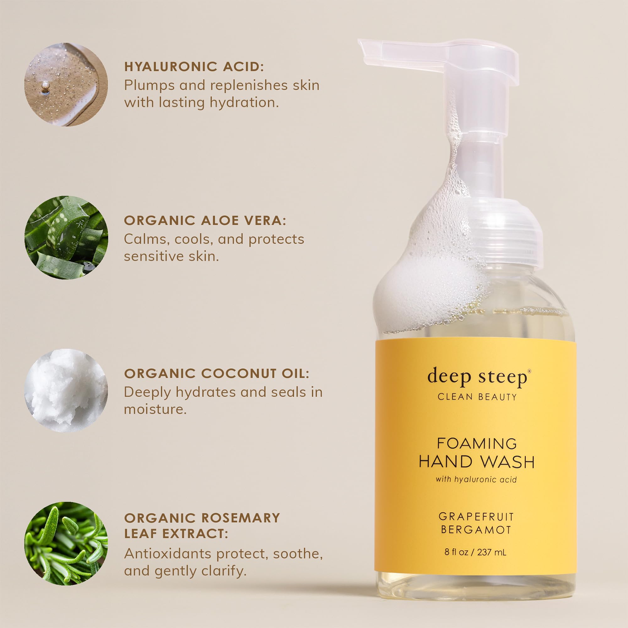 Deep Steep Foaming Hand Wash, Vanilla Coconut, 8 oz – Gentle Cleanser with Aloe, Argan Oil, Shea Butter & Hyaluronic Acid – Vegan, Clean Beauty, Soft & Hydrated Hands