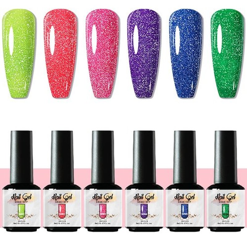 Fannyc Gel Nail Polish Blue Green Yellow Pink 6 Colors Set Glitter Gel Polish Kit