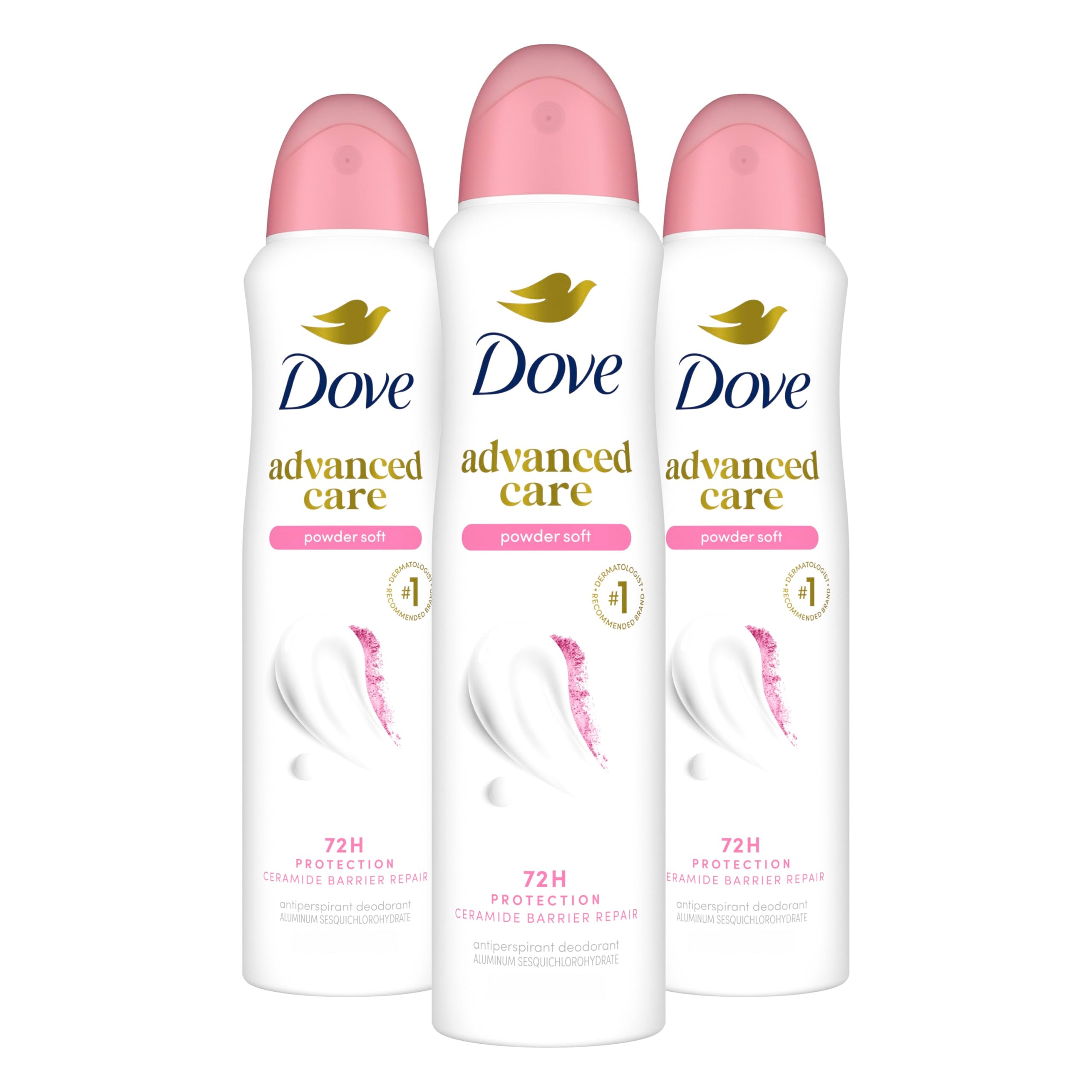Dove Advanced Care Antiperspirant Deodorant Spray Powder Soft 3 Count to help skin barrier repair after shaving 72 hour antiperspirant deodorant for soft underarms with boosted ceramide levels 3.8 oz