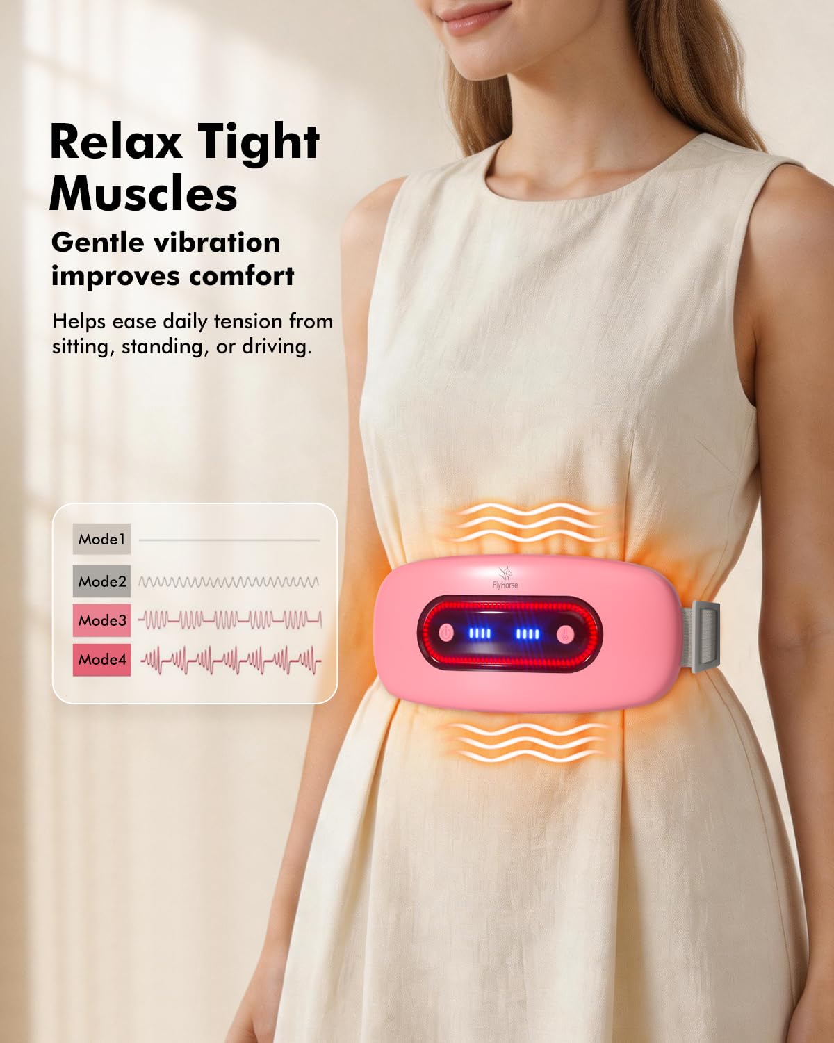 Electric Heating Pad, Portable Cordless Menstrual Heating Pad with 4 Heat Levels and 4 Massage Modes, Fast Large Heating Belly Wrap Belt for Cramps, Back Pain Relief Gifts for Women Girls Her (Pink)