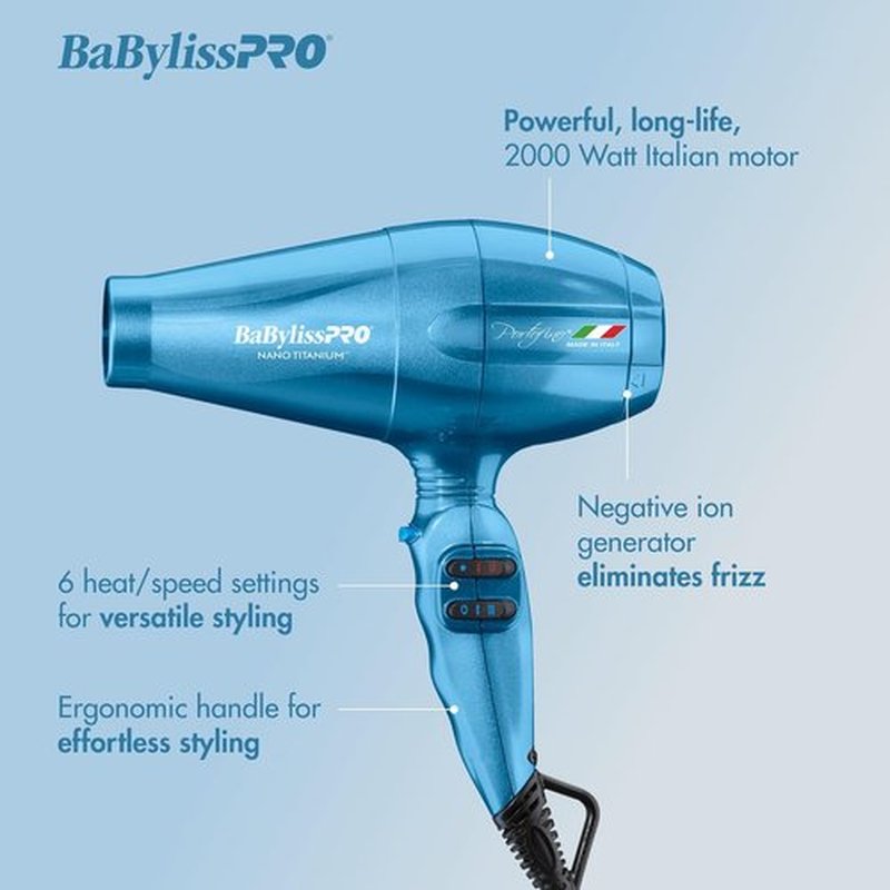 BaBylissPRO Nano Titanium Hair Dryer - Professional 2000 Watt Italian Portofino Blow Dryer