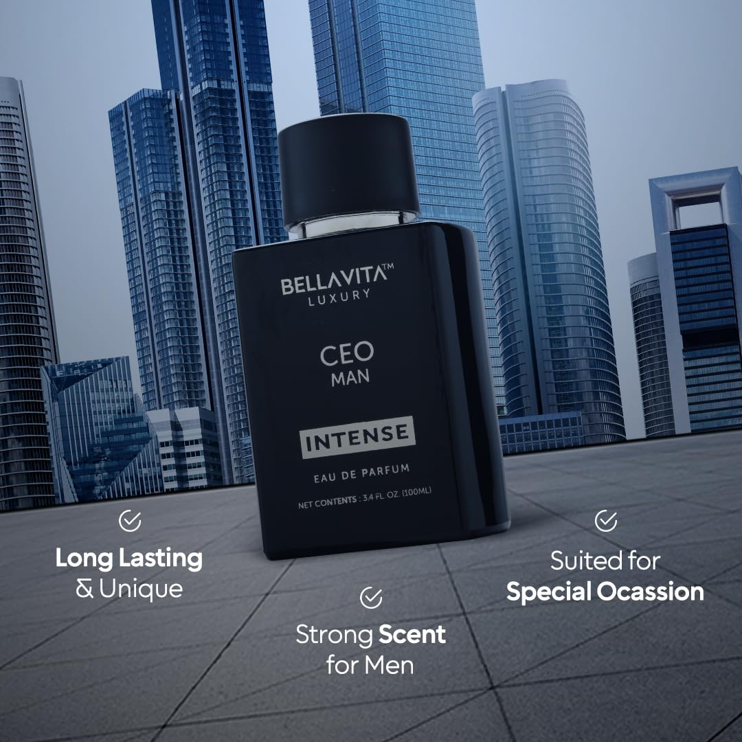Bellavita Luxury CEO MAN INTENSE Eau de Parfum | 100 ml (3.4 fl.oz.) | Perfume for Men | Aromatic, Lavender, Carnation, and Musk Notes | Long Lasting Men's Fragrance | Gift for Father's Day
