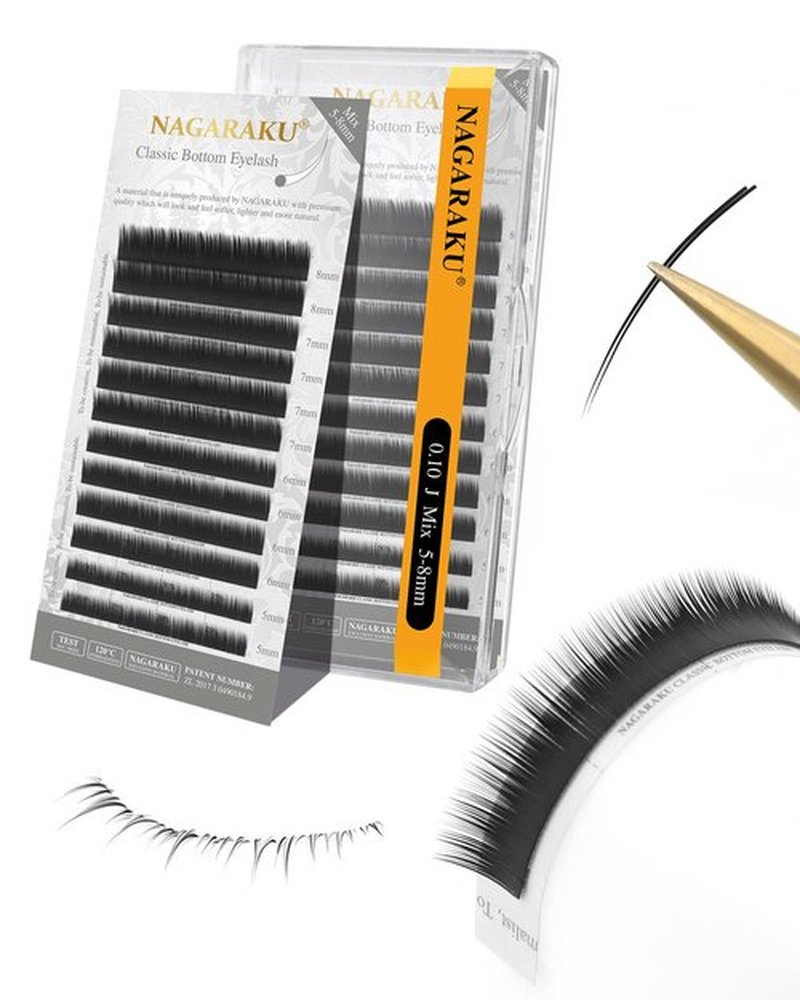 NAGARAKU Eyelash Extensions Classic J B C D N LC LD L DD CC LB Curl 0.03-0.20 Thickness 5-17mm, Matte Black Individual Lashes Professional Supplies for Lash Techs (0.10-J 5-8mm Mix Bottom Lashes)