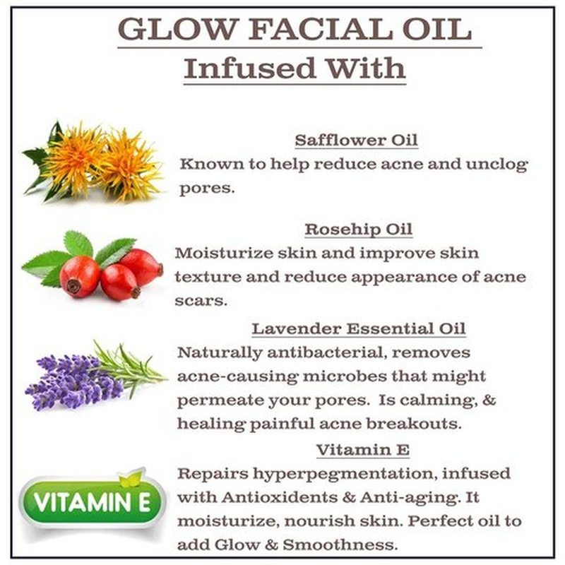 Olivia Care Facial Oil For Glowing Skin Infused with Rosehip, Safflower, Vitamin E & Lavender Essential Oil - Moisturize, Calms, Clear Pores & Antioxidants, Helps in Removing Acne scars
