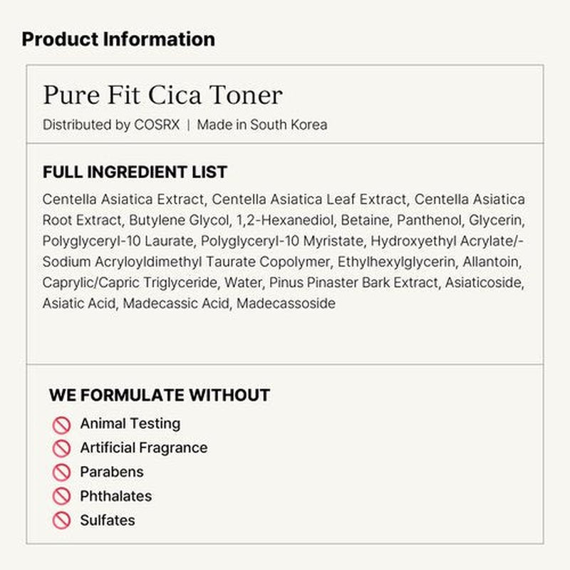 COSRX Pure Fit CICA Toner, Soothing Korean Toner for Sensitive Skin, Centella Asiatica Facial Toning Water, 5.07 fl.oz