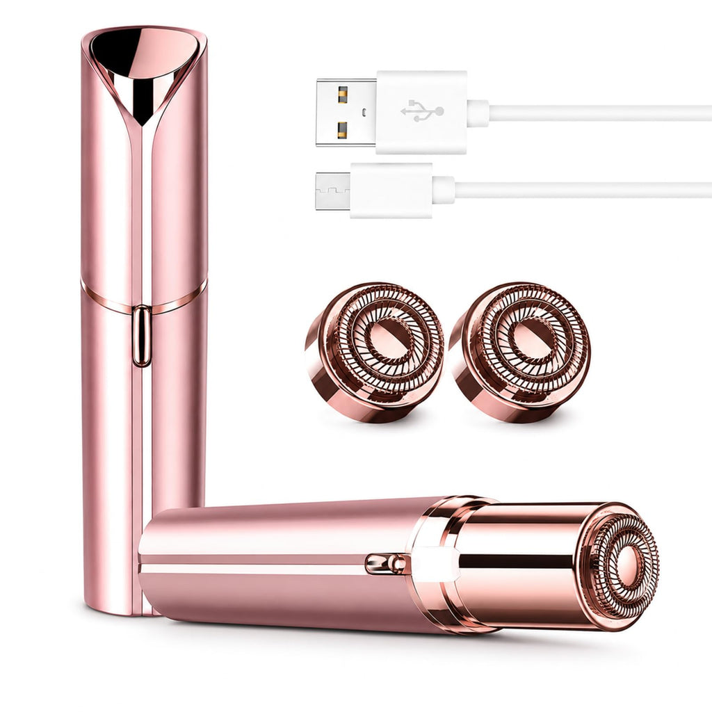 Flawless Facial Hair Removal for Women, Device, Remover Women Face, Finishing Touch Upper Lips, Chin & Cheeks, USB Rechargeable with LED LightIncluded Two Replacement Heads（Rose Gold）