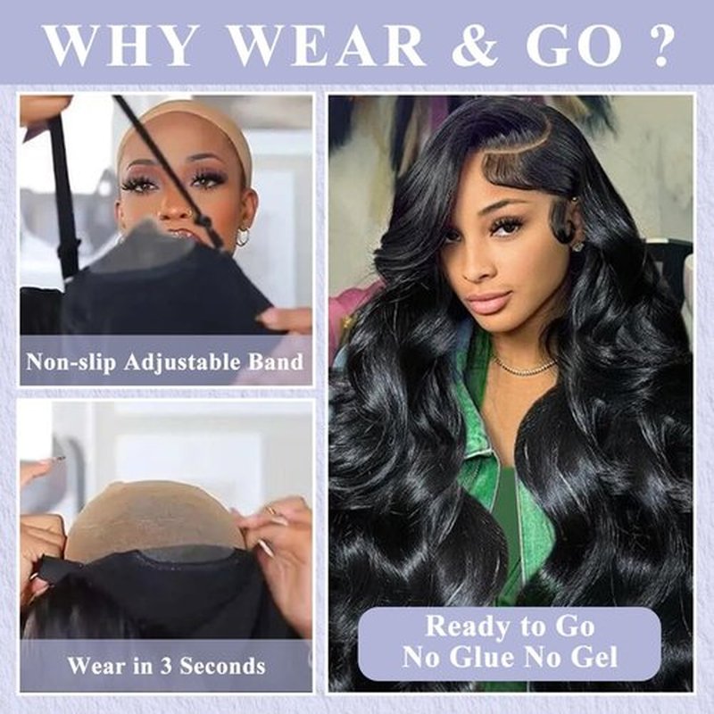 LuAiJa 26 Inch Wear and Go Glueless Wigs Human Hair Pre Plucked Pre Cut 9x6 Lace Front Wigs Human Hair Black Body Wave Wigs for Black Women Glueless Wigs 200 Density With Baby Hair