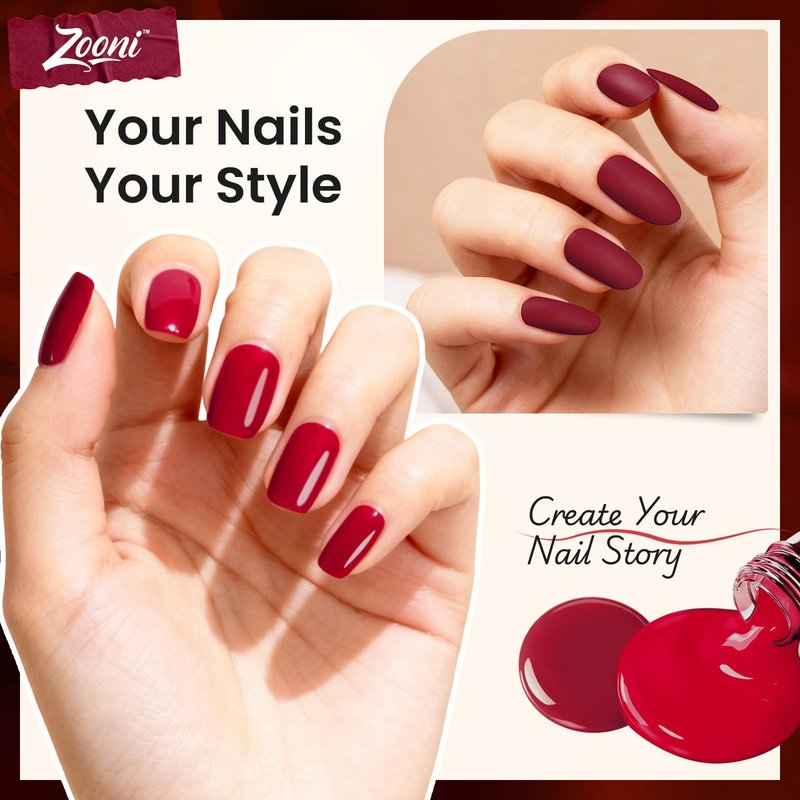 zooni Gel Polish 8 Pcs Hema-free Red purple dark red Gel Nail Polish Set 6 colors with Base & Top Coat UV LED High Gloss Soak Off DIY Salon Set
