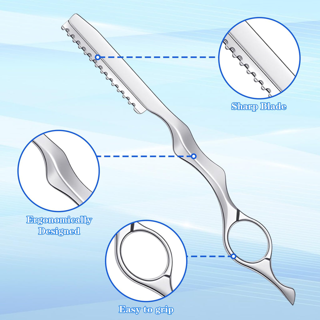 Ptwola 11 Pcs Hair Thinning Styling Razors Hair Styling Razor with Replacement Blades Stainless Steel Professional Texturizing Cutting Razor Kit for Salon and Home