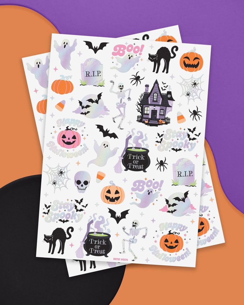 xo, Fetti Halloween Temporary Tattoos - 50 Iridescent Styles | Spooky Decorations, Kids Party Accessory, Haunted House Theme Favor, Trick or Treating Gift