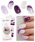 JMEOWIO Gel Nail Stickers Purple White Glitter French Tip Semi Cured Gel Nail Strips Wraps UV/LED Nail Supplies Nail Art Design Decoration Accessories