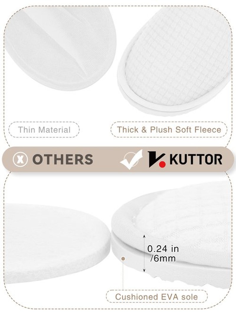 KUTTOR 6 Pairs Polar Fleece Spa Slippers Disposable Closed-Toe Hotel House Slippers Reusable Non-Slip Fits Men’s 10/Women’s 11 for Home Travel Spa Guests