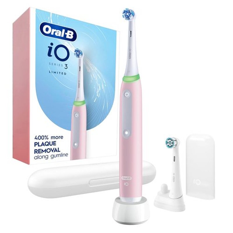 Oral-B iO3 Limited Rechargeable Electric Toothbrush - Deep Clean with 3 Modes & Visual Pressure Sensor | Azalea Pink