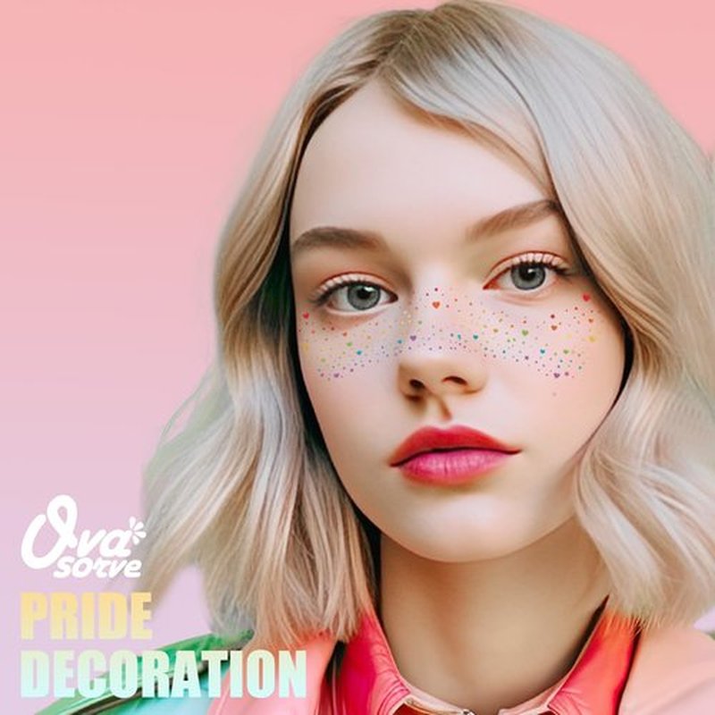 Ovasorve Pride Heart Freckles Face Tattoo - Glitter Temporary Tattoos with Love Symbols | Waterproof LGBTQ+ Sparkle Stickers for Pride Parades, Weddings & Date Nights (8 Sheets)
