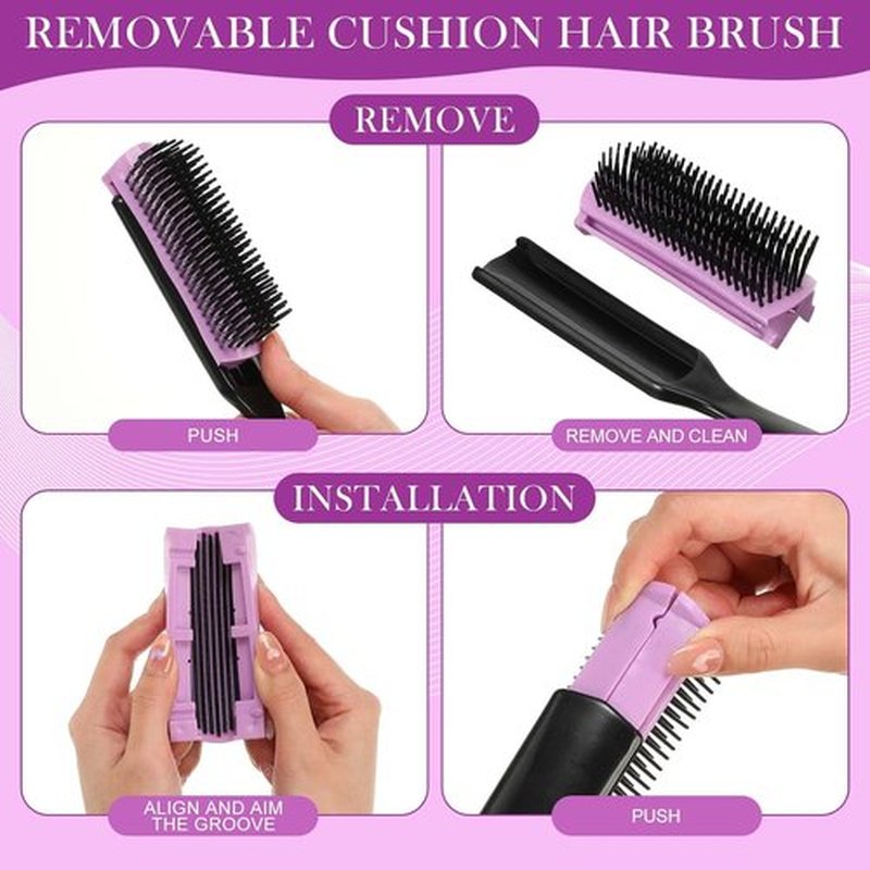 Patelai Hair Brush - 9-Row & 5-Row Cushion Nylon Detangling Brush for Natural Hair | Travel-Friendly, Black/Purple