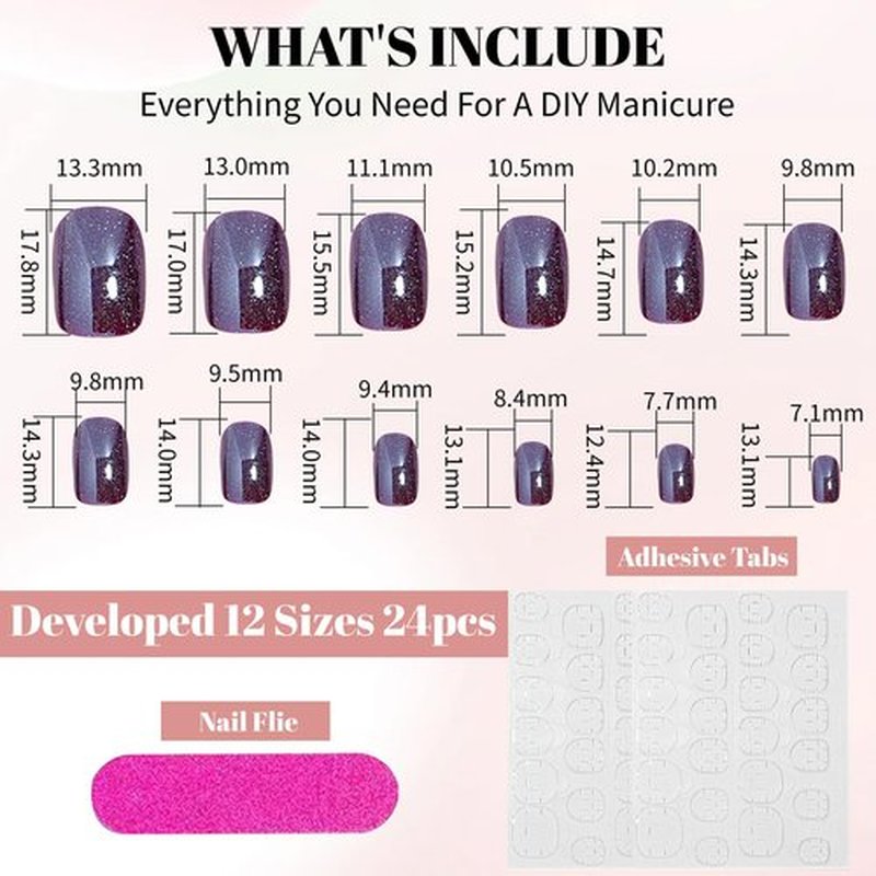AsBellt Press On Nails - Short Oval Fake Nails with Cat Eye Velvet Finish, Glossy Full Cover Stick on Nails for Women Manicure, Salon Quality Halloween Nails | 12 Sizes - 24 Nail Kit-Burgundy