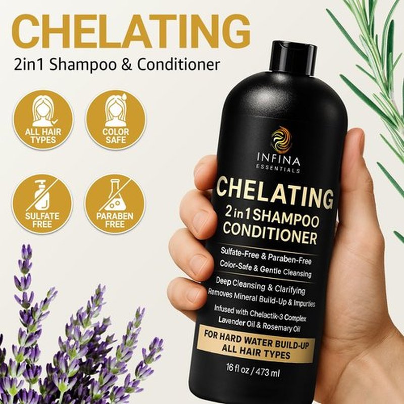 INFINA ESSENTIALS Hard Water Shampoo & Conditioner 2-in-1 - Sulfate-Free Chelating Cleanser for Mineral Buildup | 16 fl oz